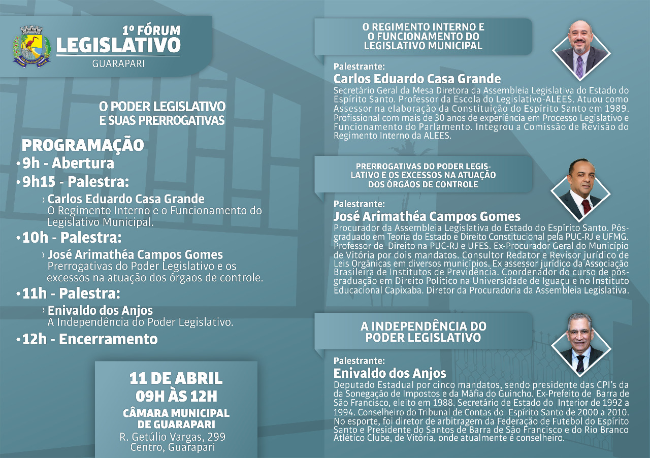 Câmara Municipal de Guarapari-es vai realizar o 1º fórum legislativo