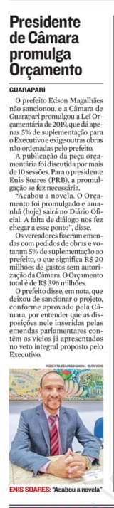Presidente da Câmara promulga orçamento