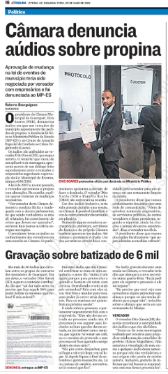 Câmara denuncia áudios sobre propina 