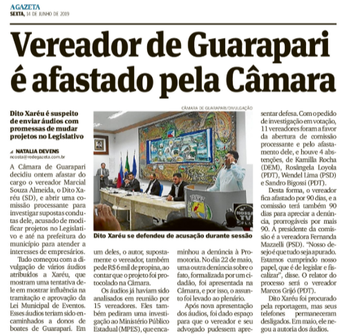 Vereador de Guarapari é afastado pela Câmara