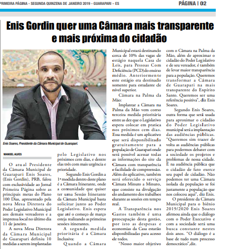  Enis Gordin quer uma Câmara mais transparente e mais próxima do cidadão 