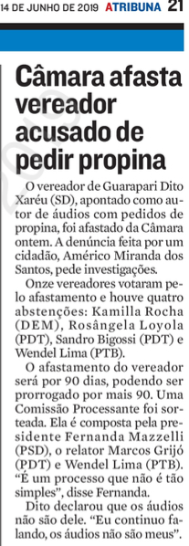 Câmara afasta vereador de Guarapari acusado de pedir propina