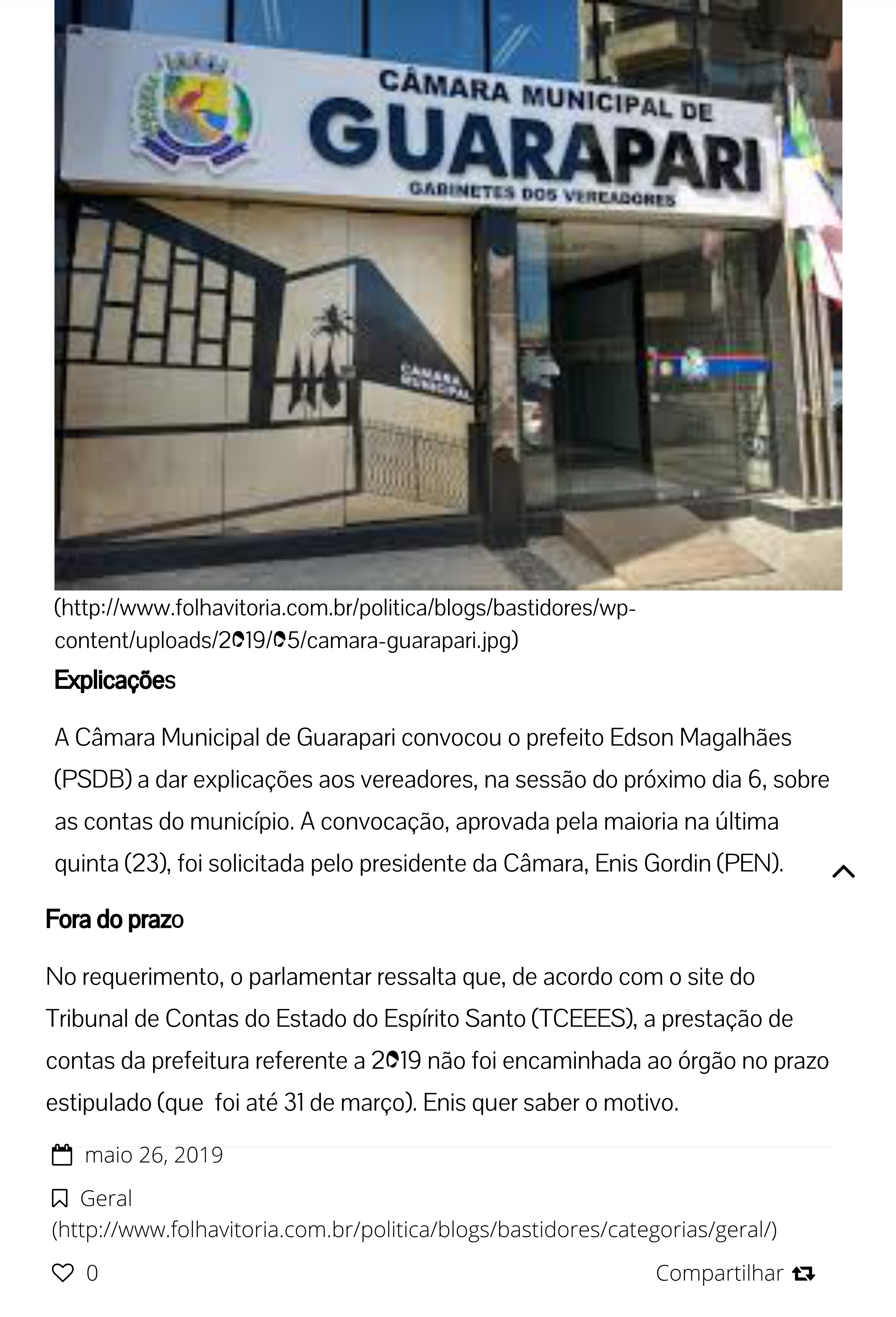 BLOG BASTIDORES: A Câmara Municipal de Guarapari convocou o prefeito Edson Magalhães (PSDB) a dar explicações aos vereadores, na sessão do próximo dia 6, sobre as contas do município.